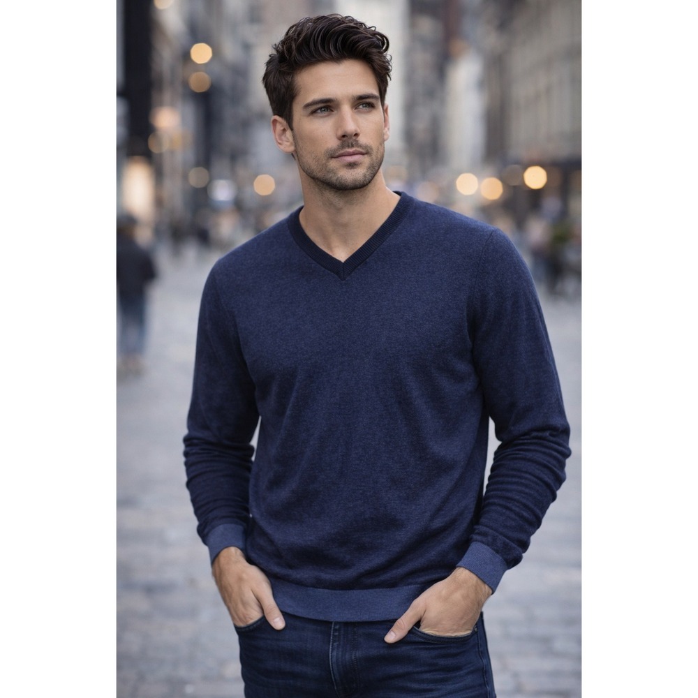 Cashmeritaly Sweater Mens S Blue Cashmere Silk Merino‎ Wool Elbow Patch Academia